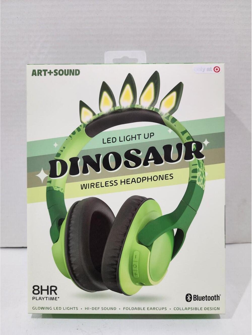 Art + Sound LED Light Up Dinosaur Wireless Headphones - NEW